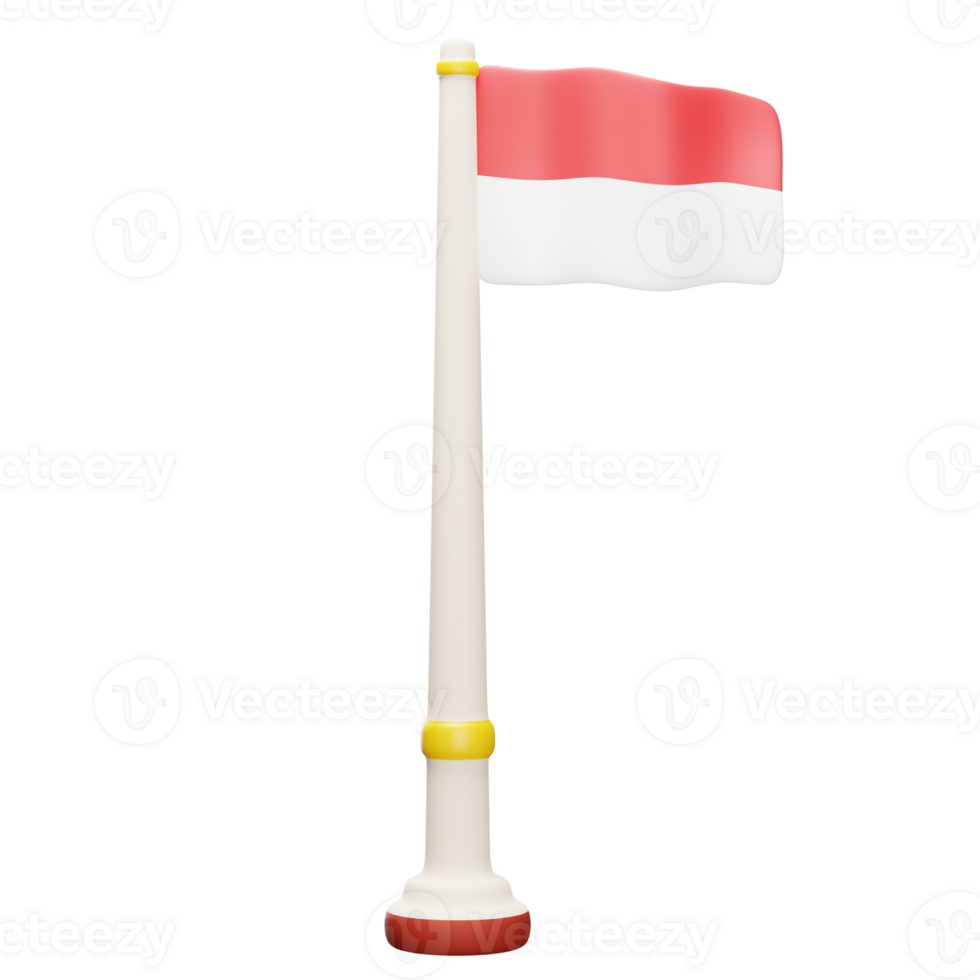 3D render indonesia flag with pole png