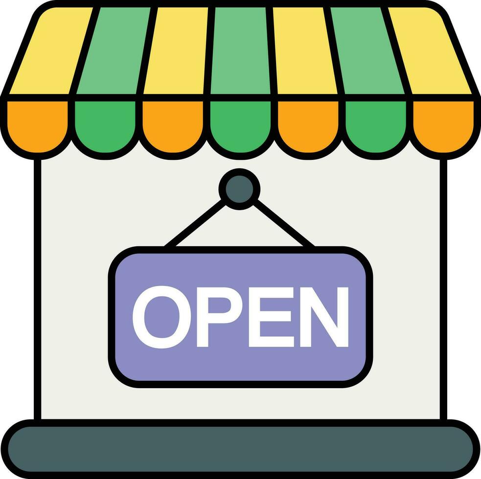 Shop Open color outline icon design style vector