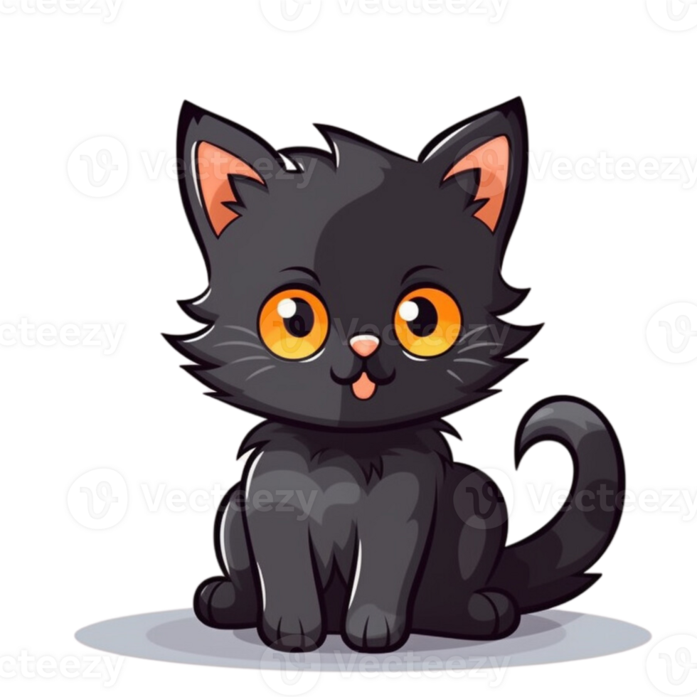 nero gatto cartone animato illustrazione, png