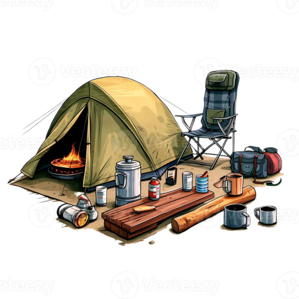 camping tent, camping equipment, and firewood 27143226 PNG