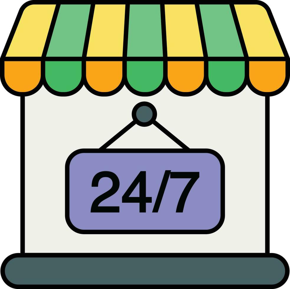 Shop 24 7 open color outline icon design style vector