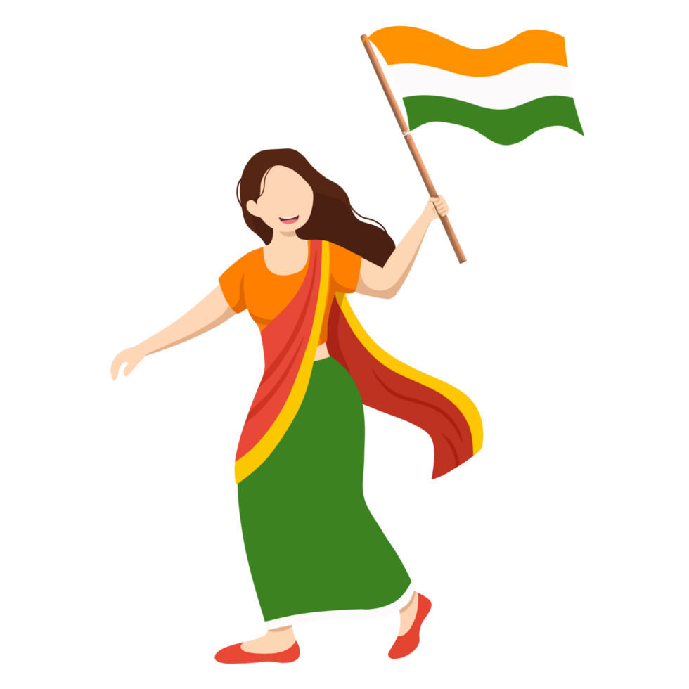 Happy Independence Day of India With Girl Holding Flag png
