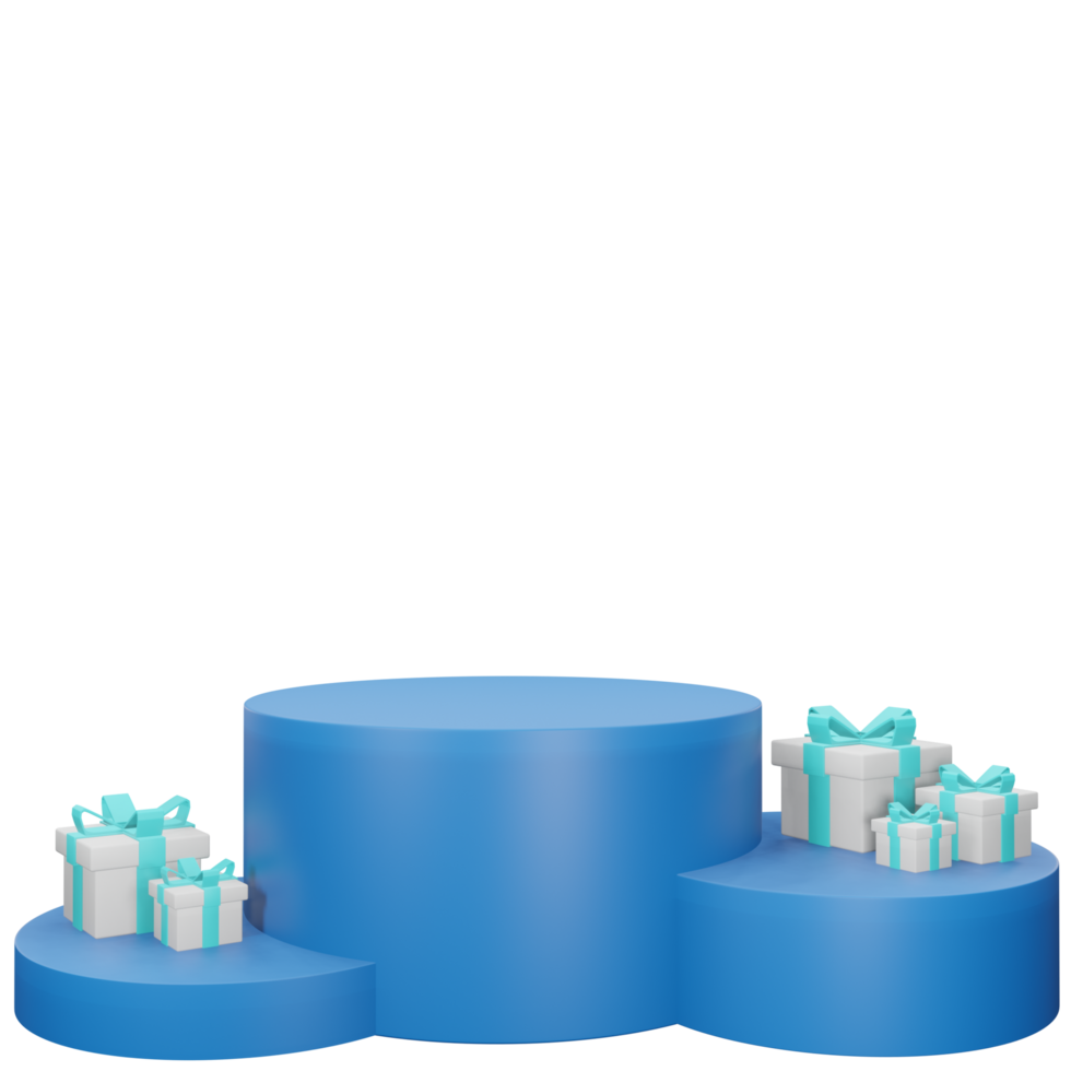 3D Blue Podium with Gift Boxes png
