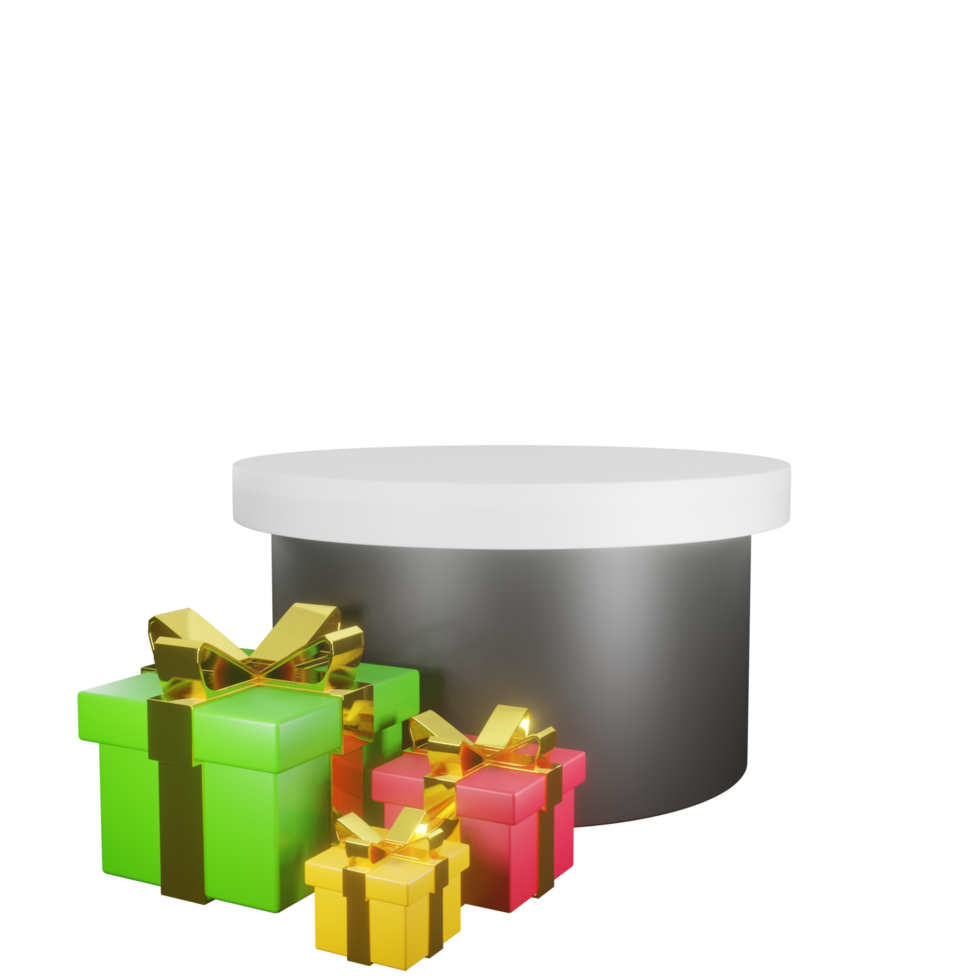 3D Black Podium with Gift Boxes and a Few Colorful Presents png