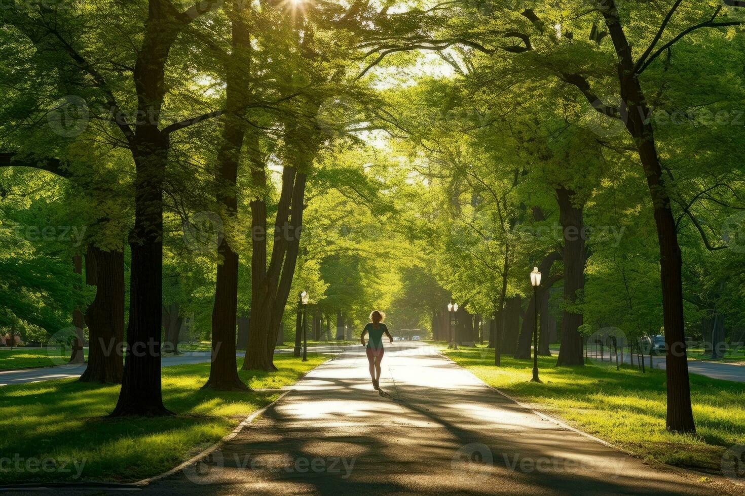 un persona trotar en un parque, disfrutando su diario ejercicio rutina foto