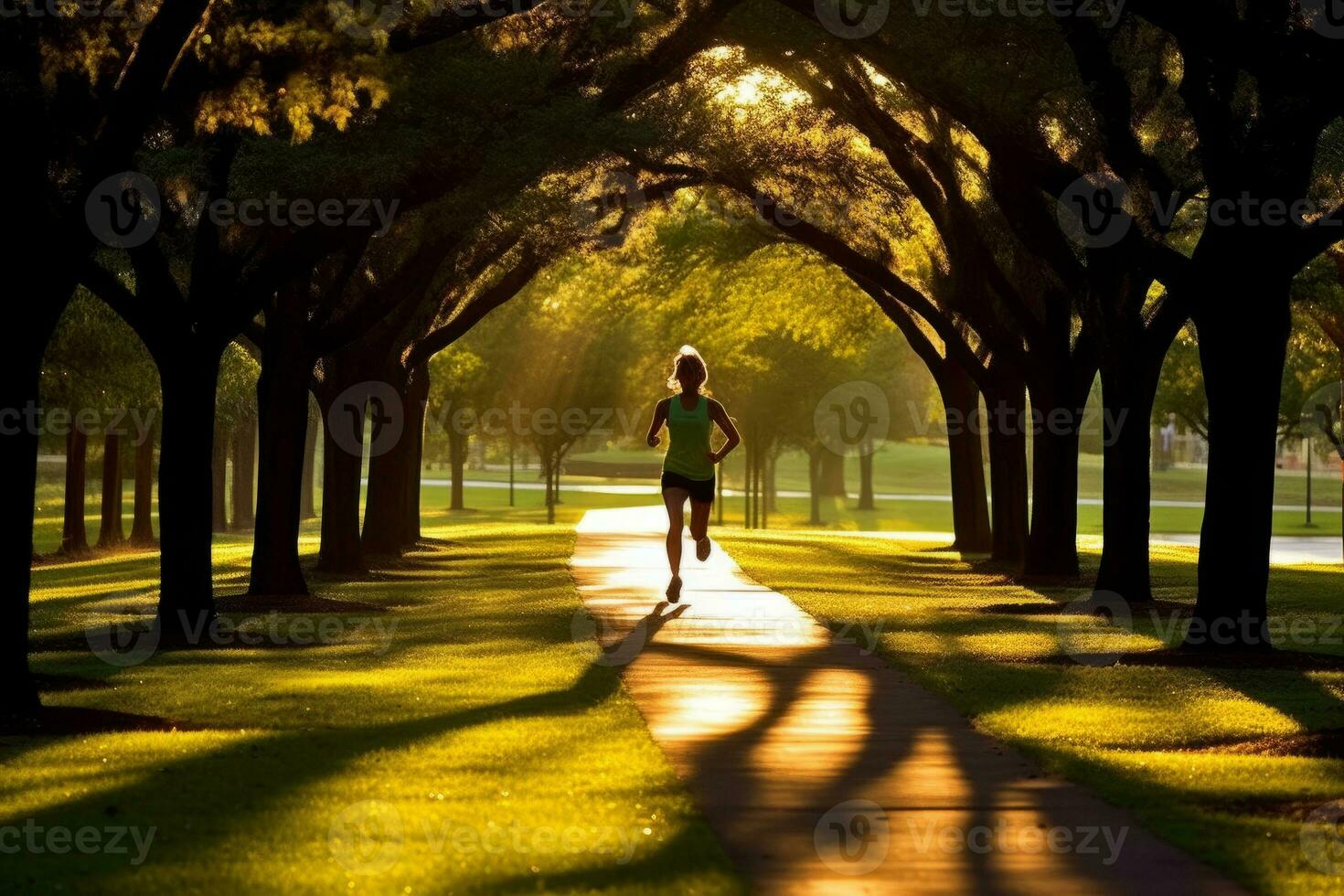 un persona trotar en un parque, disfrutando su diario ejercicio rutina foto