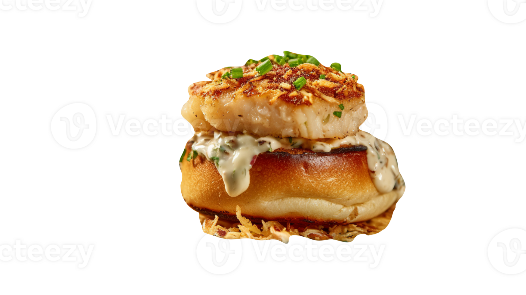 Delicious crabcake sandwich isolated on transparent background png