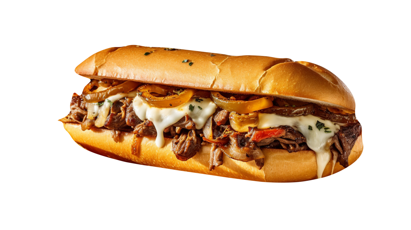 Philly cheesesteak sandwich isolated on transparent background png