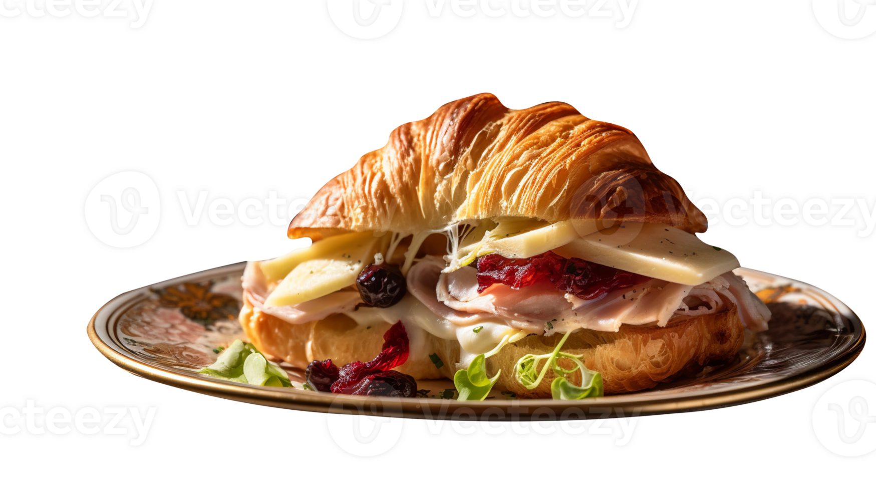 Croissant sandwich isolated on transparent background png