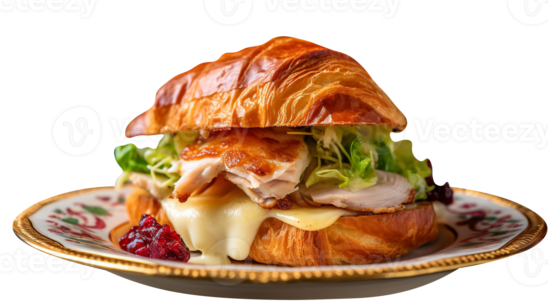 Croissant sandwich isolated on transparent background png