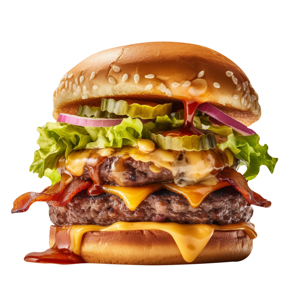 fresh triple size burger isolated on white background png