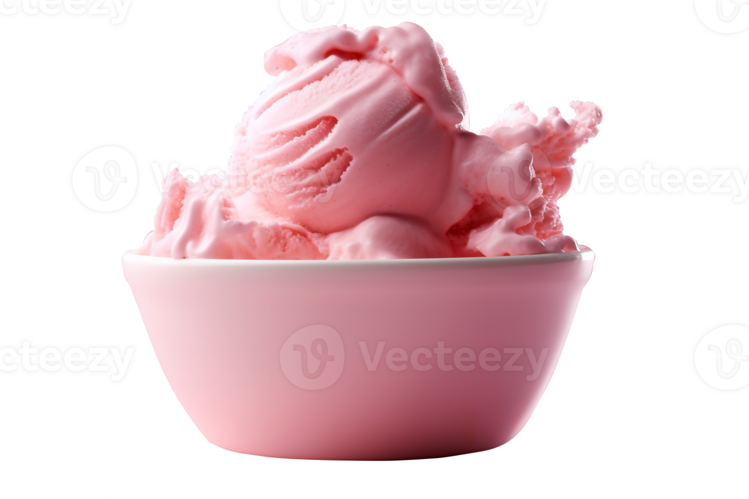 Yummy pink ice cream bowl isolated on transparent background png