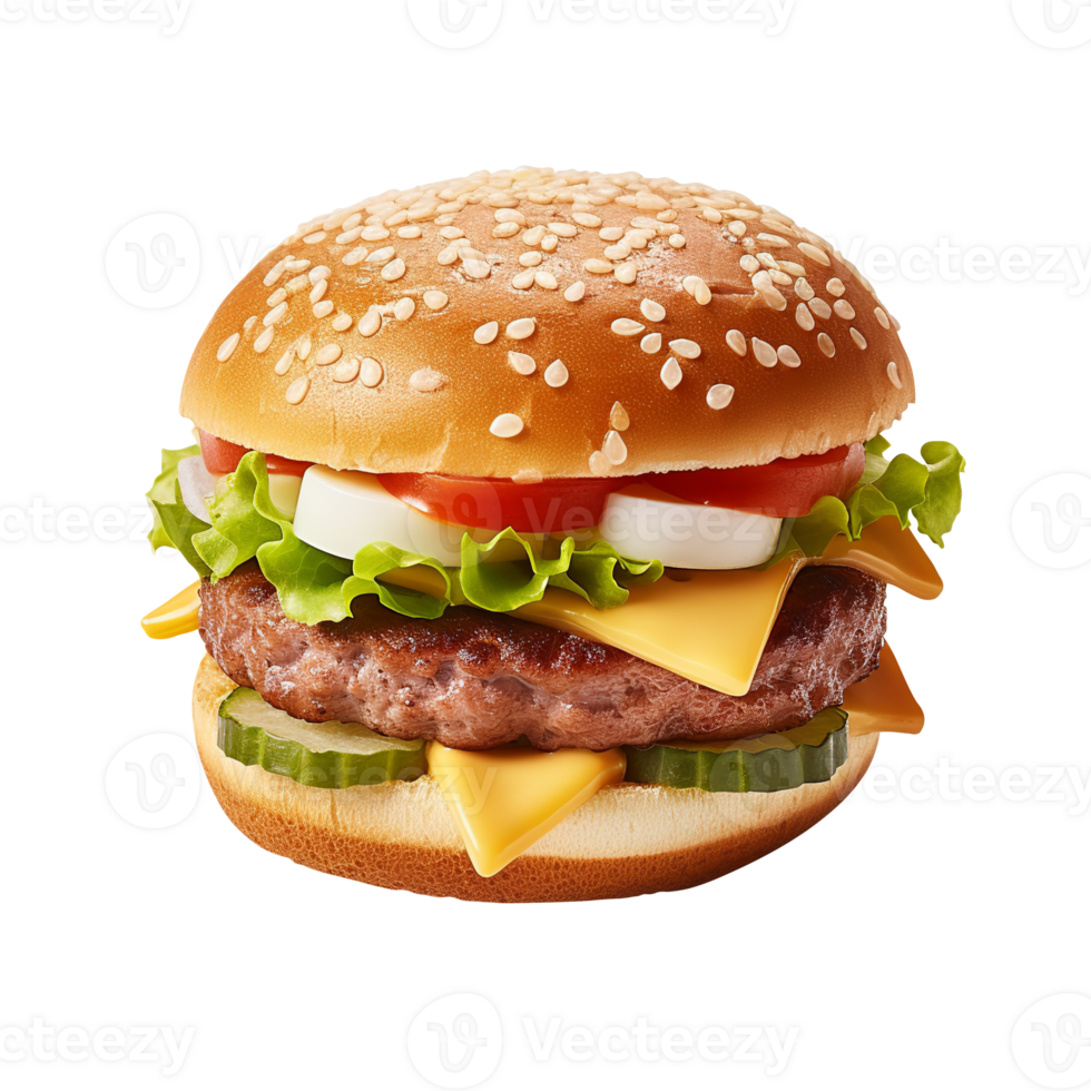 Delicious mouthwatering burger isolated on transparent background png
