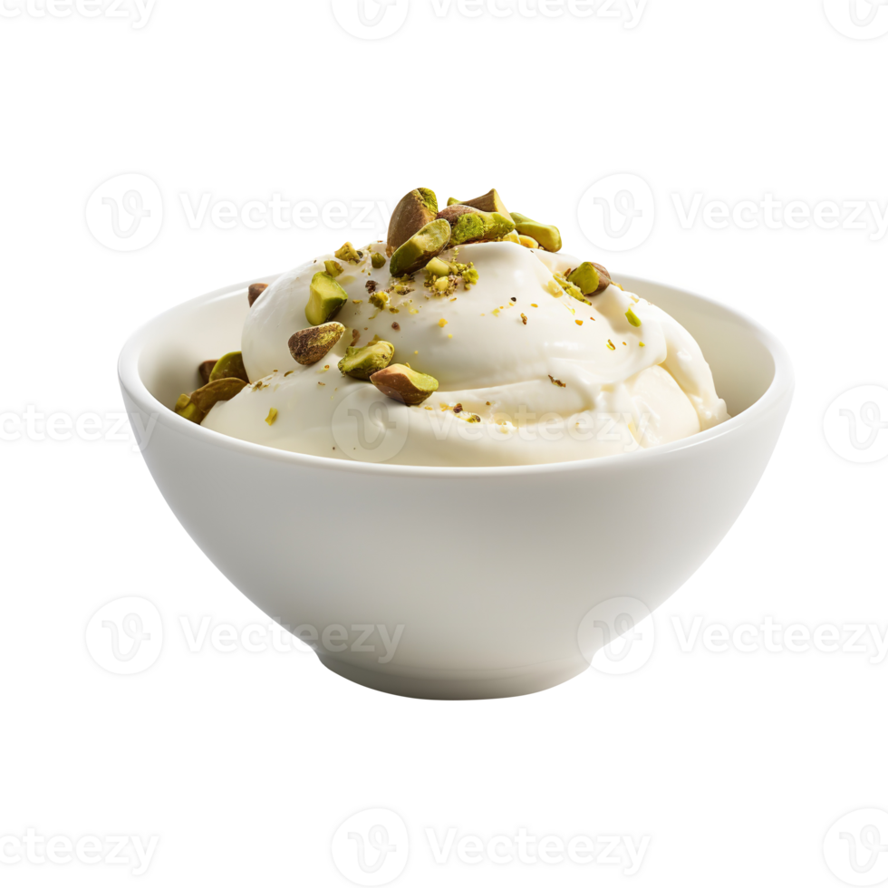 Tasty vanilla ice cream with pistachio nuts isolated on transparent background png