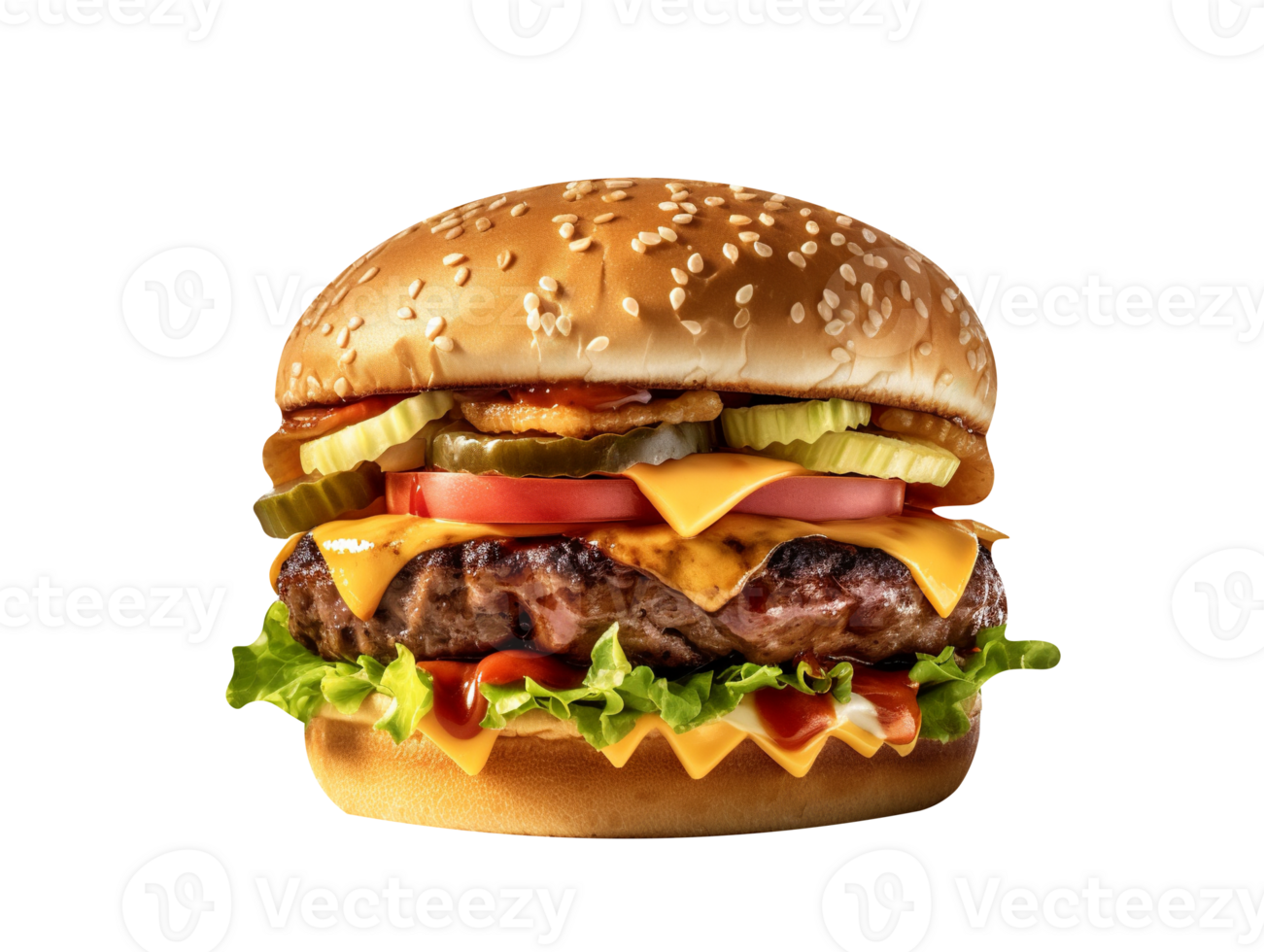 Delicious mouthwatering burger isolated on transparent background png