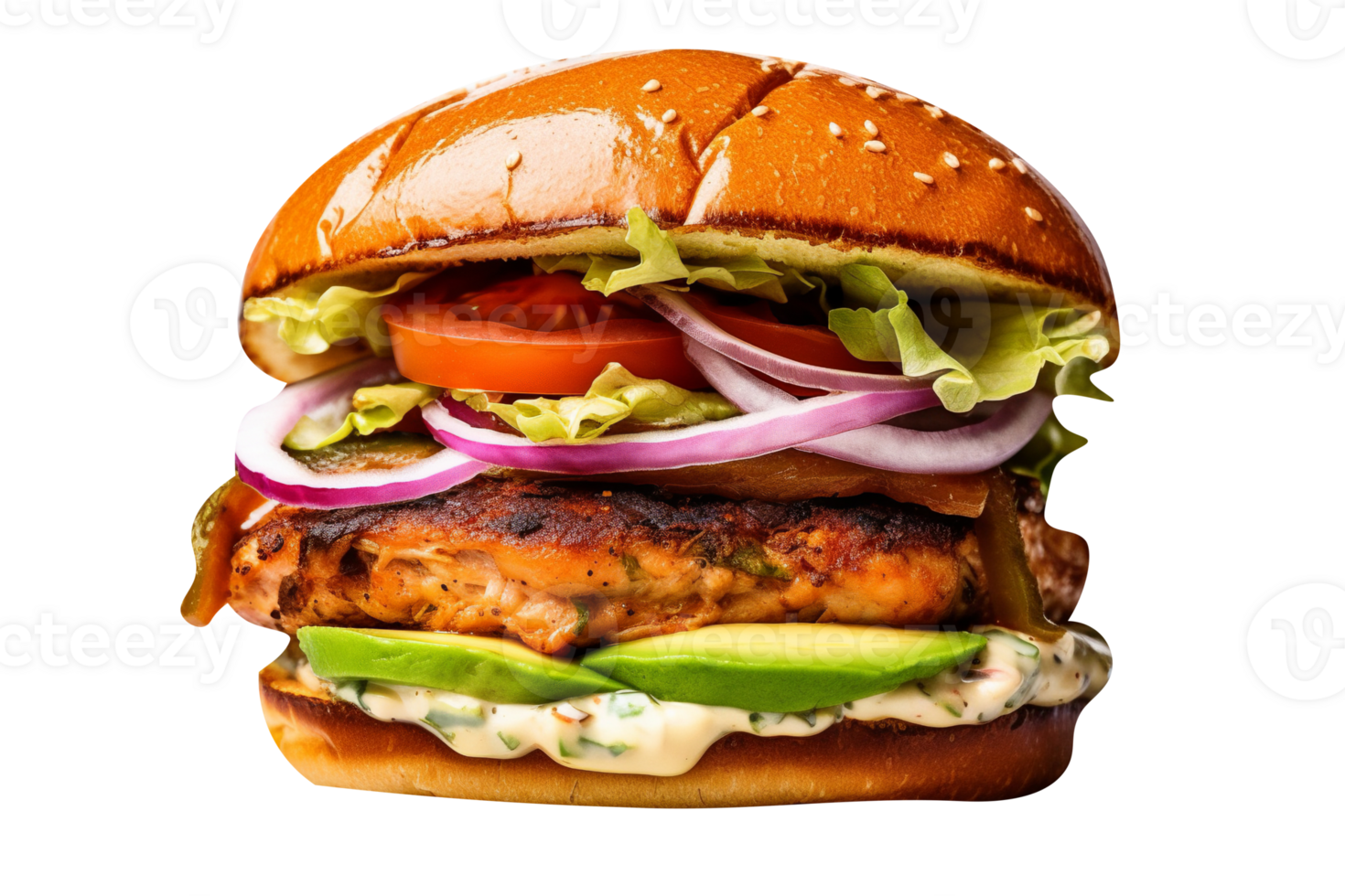 Delicious cajun burger on transparent background png