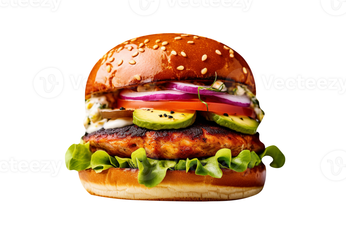 Delicious mouthwatering burger isolated on transparent background png
