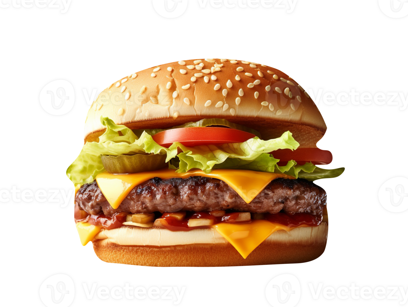 Delicious mouthwatering burger isolated on transparent background png