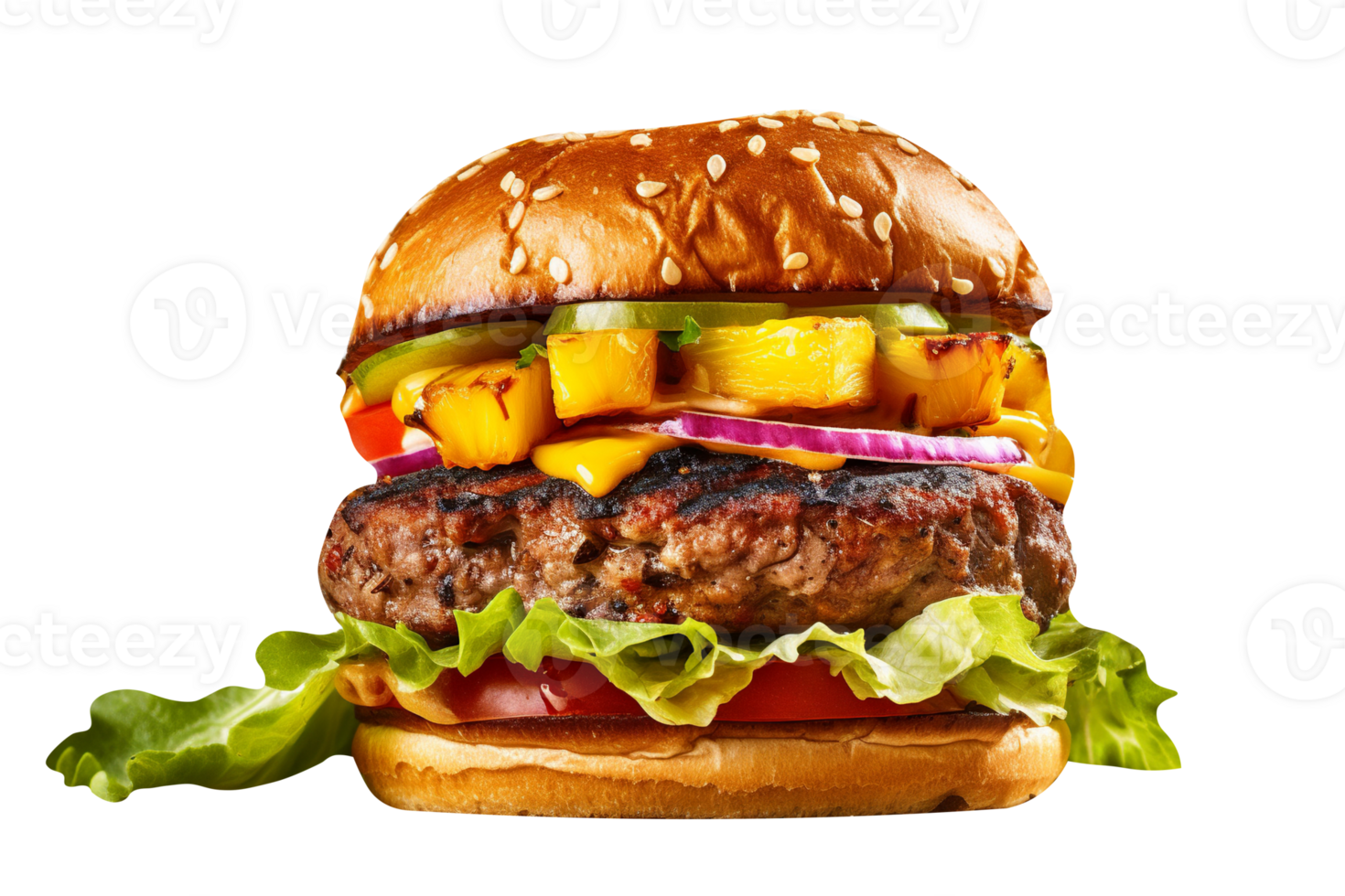 Delicious mouthwatering burger isolated on transparent background png