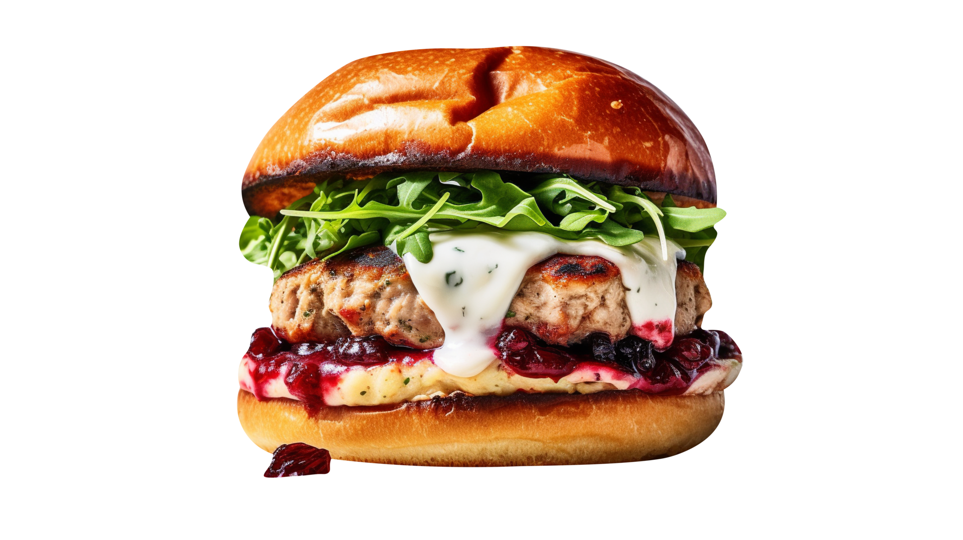 Delicious Cranberry Turkey Burger On Transparent Background Png