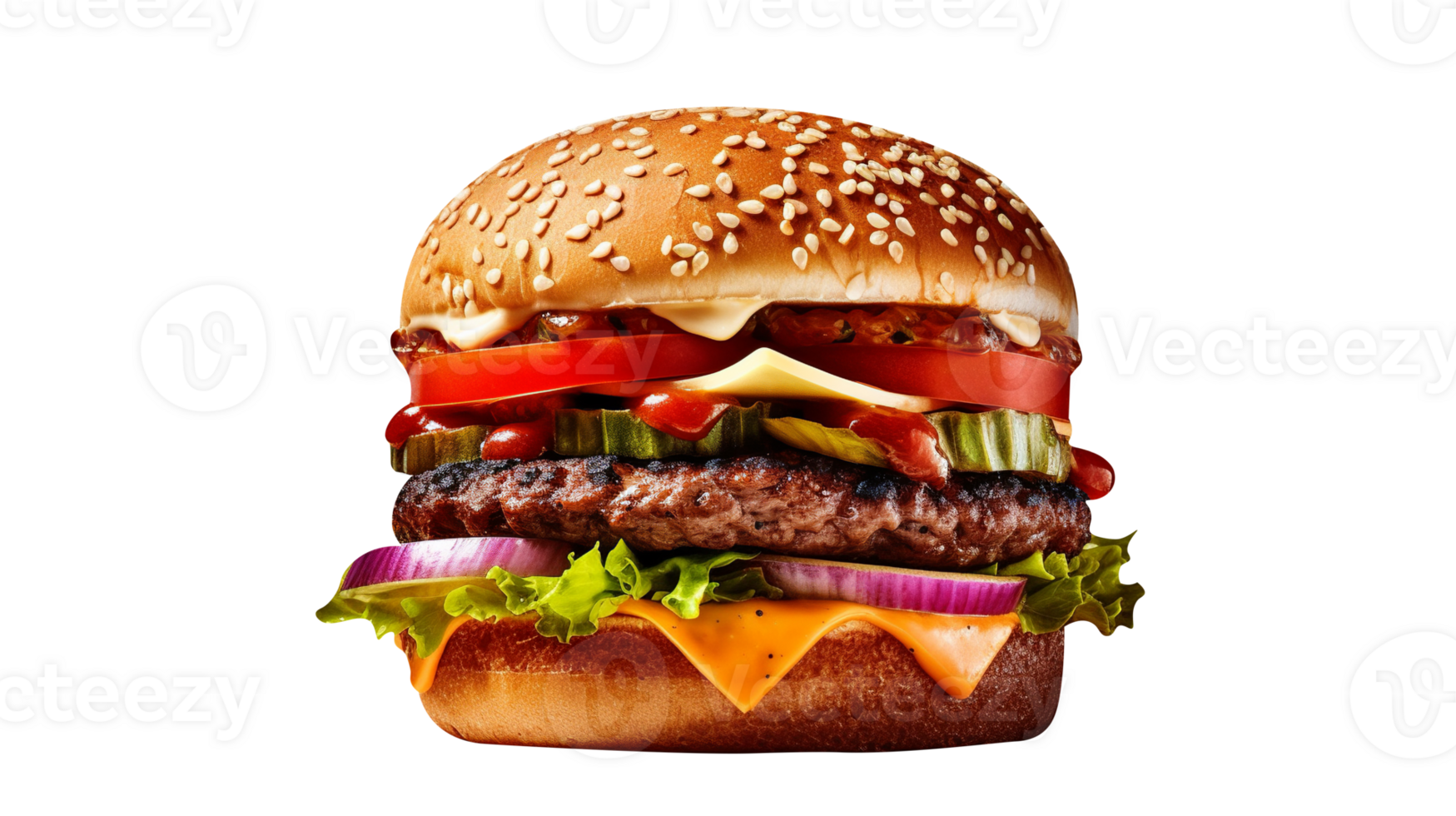 Delicious mouthwatering burger isolated on transparent background png