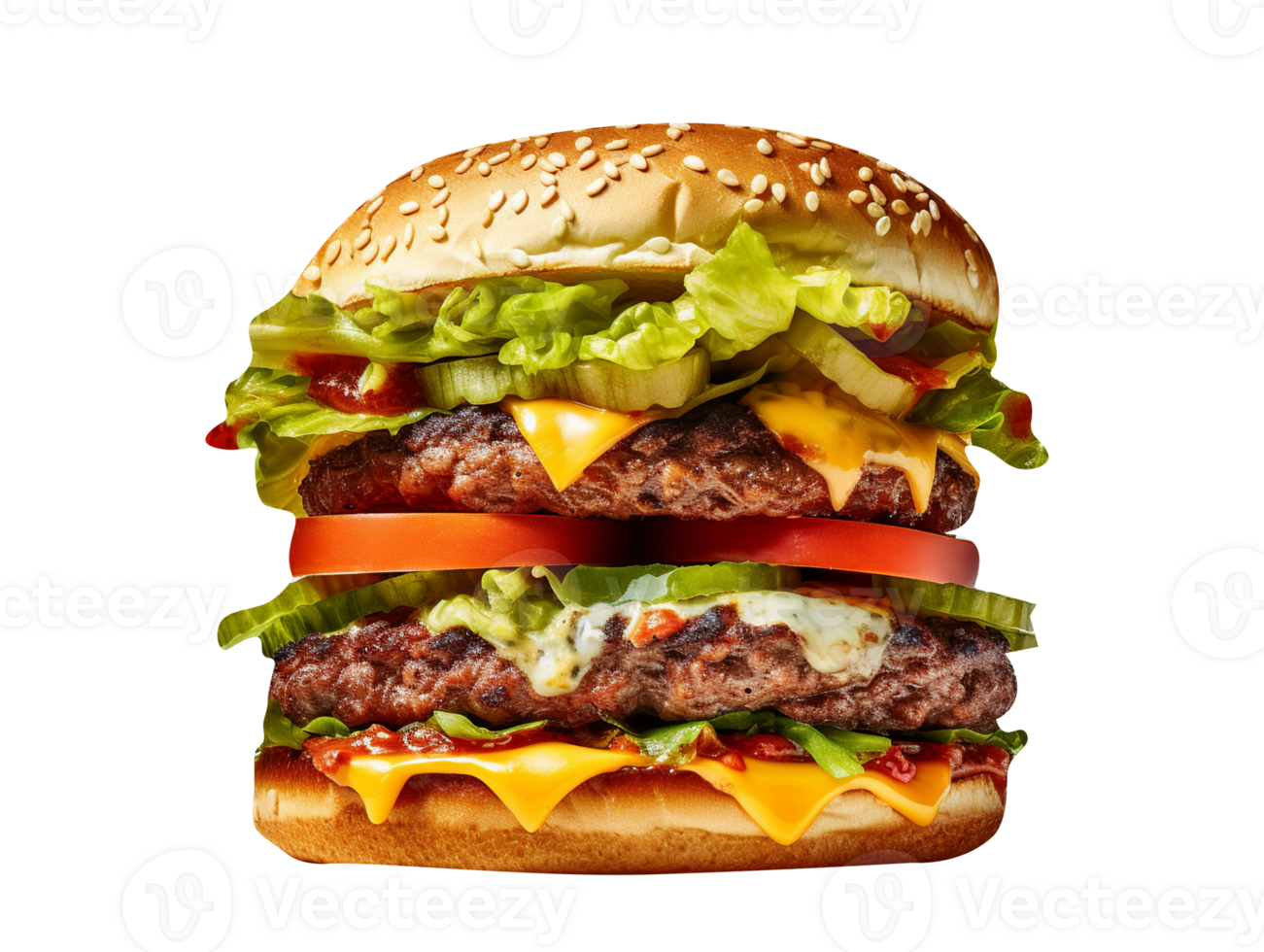 Delicious mouthwatering burger isolated on transparent background png