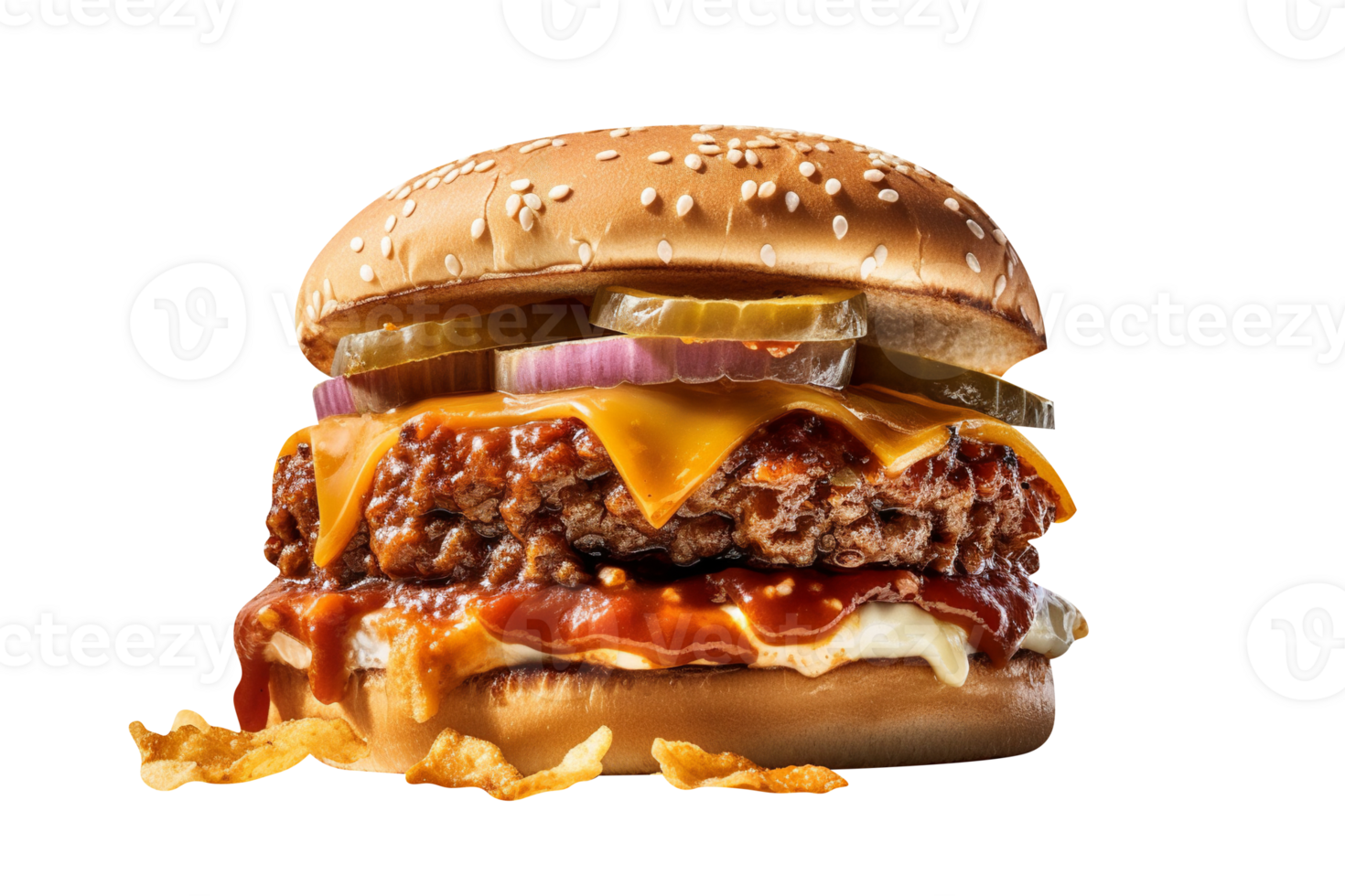 Delicious mouthwatering burger isolated on transparent background png