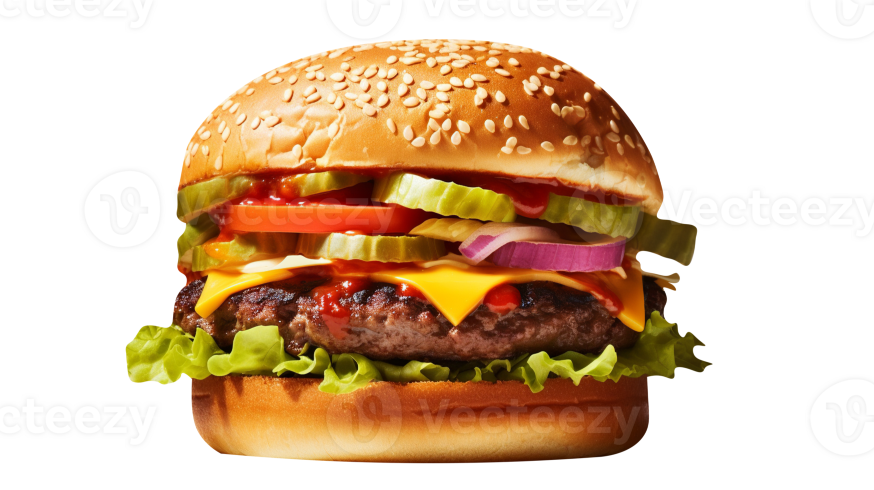 Delicious mouthwatering burger isolated on transparent background png
