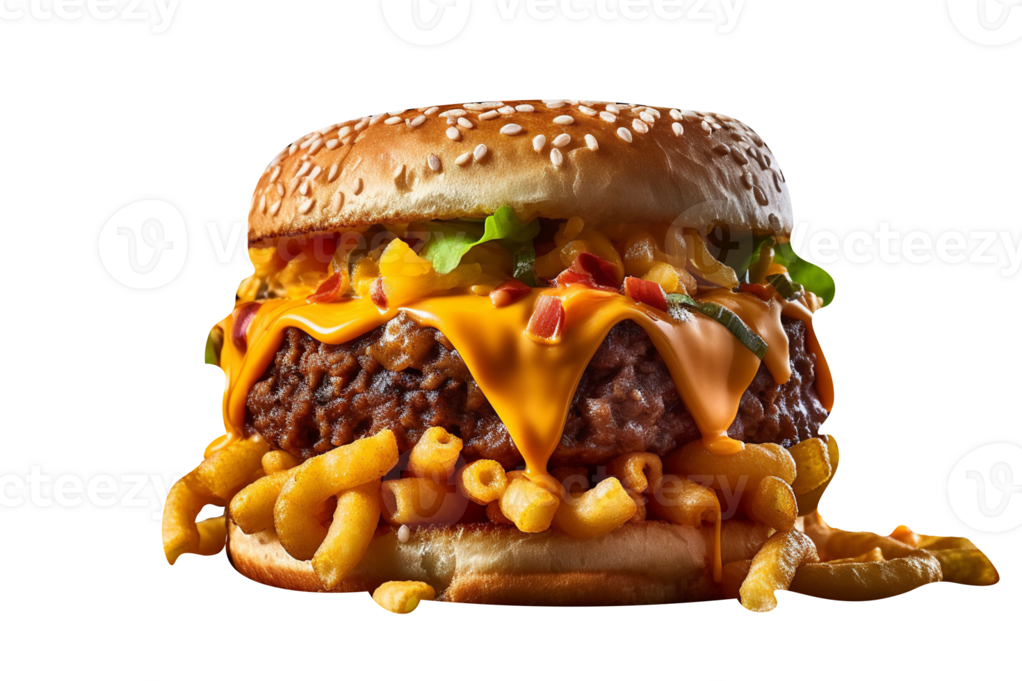 Delicious mouthwatering burger isolated on transparent background png