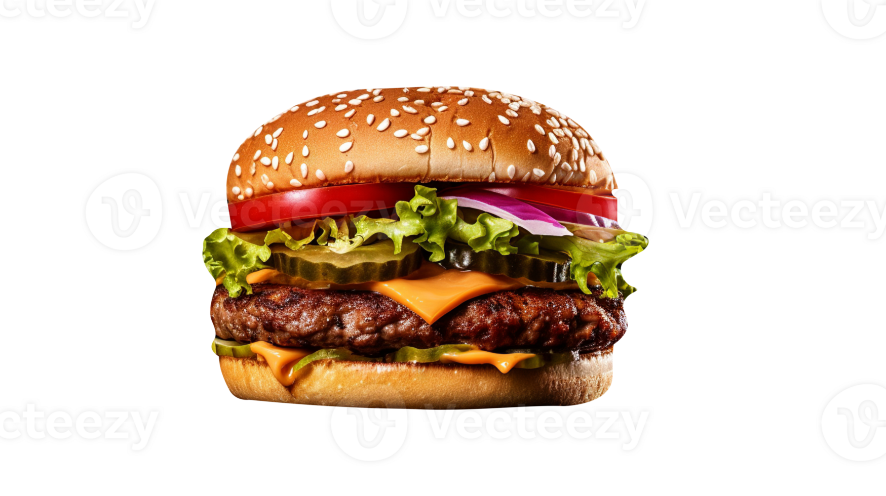 Delicious mouthwatering burger isolated on transparent background png