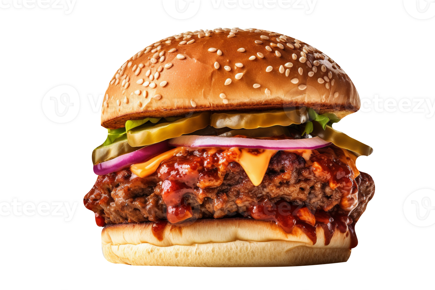 Delicious mouthwatering burger isolated on transparent background png