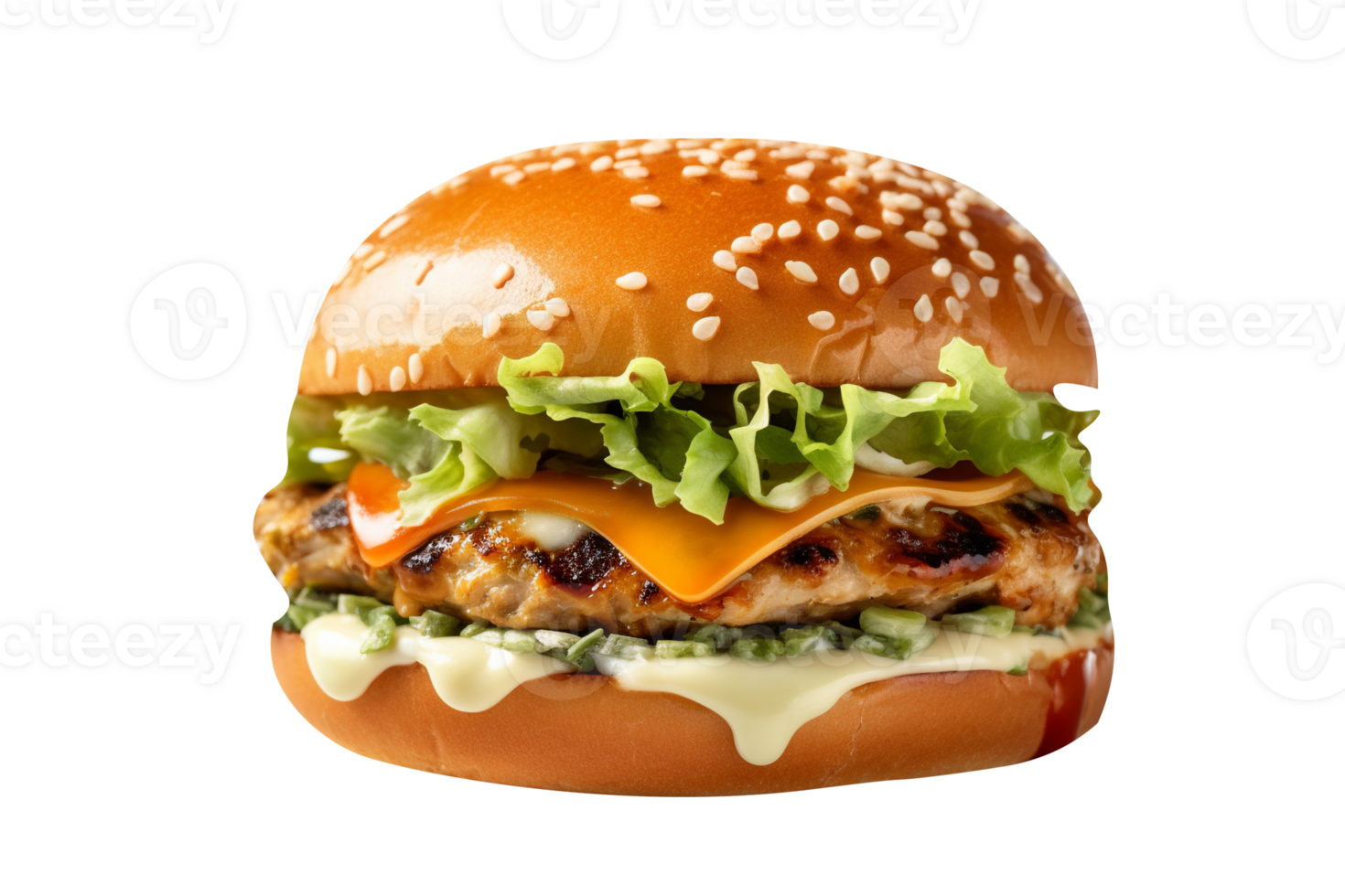 Delicious mouthwatering burger isolated on transparent background png