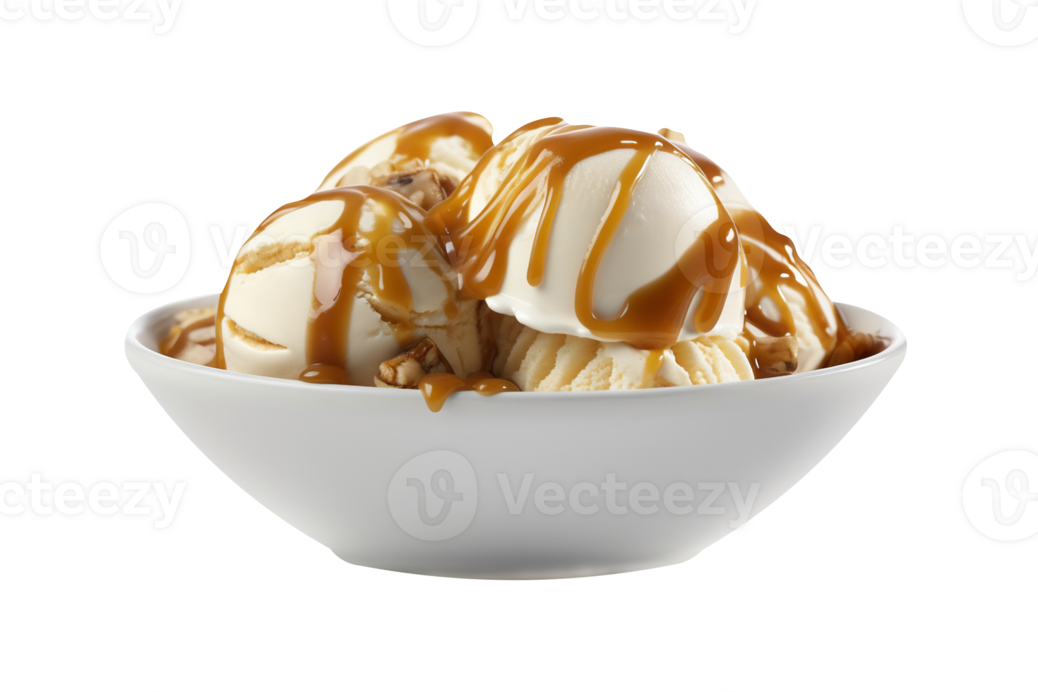 Tasty caramel swirl ice cream isolated on transparent background png