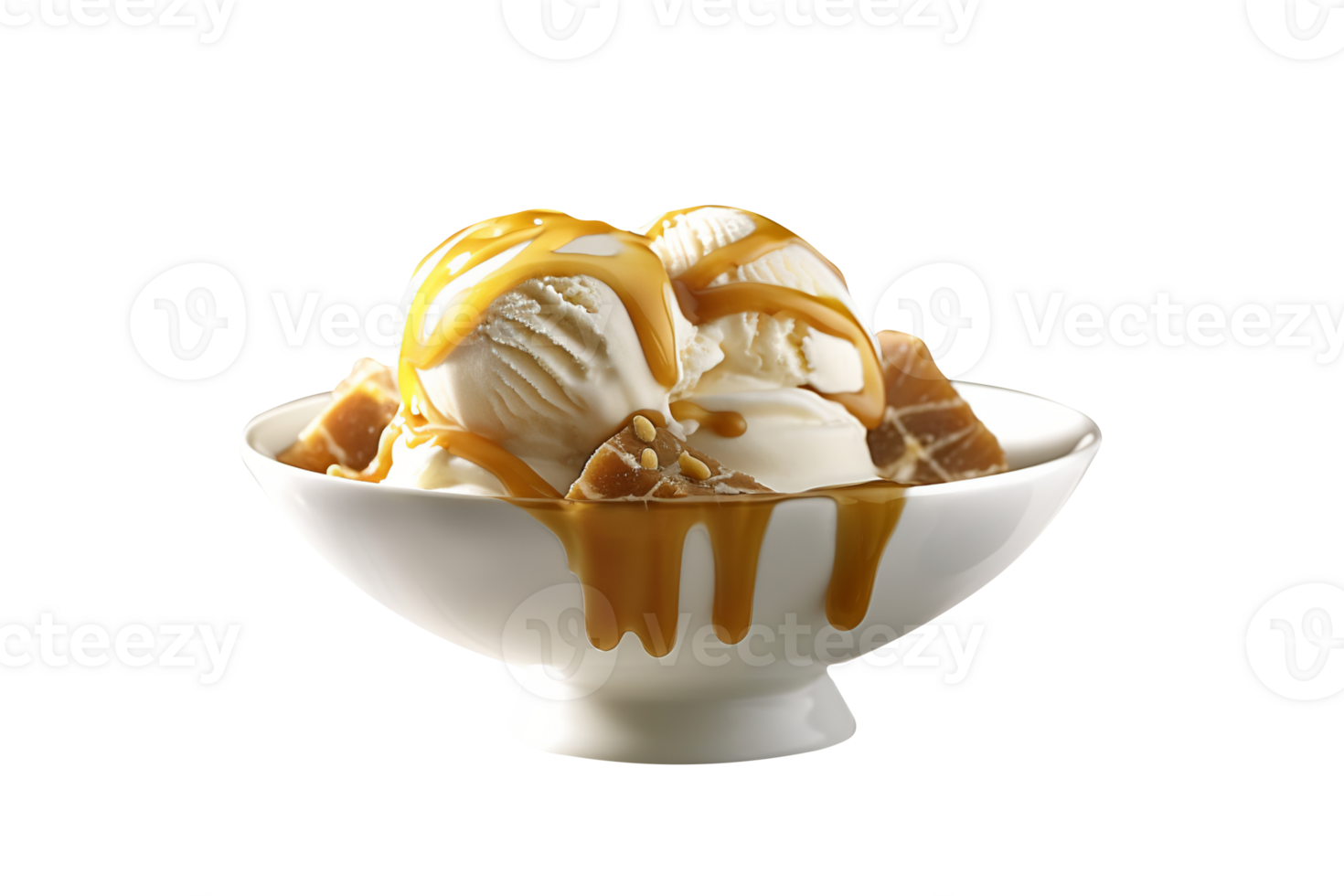 Tasty caramel swirl ice cream isolated on transparent background png