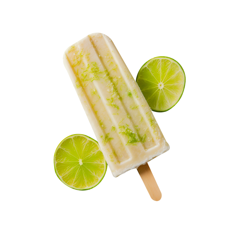 Frozen lime and coconut popsicle isolated on transparent background png