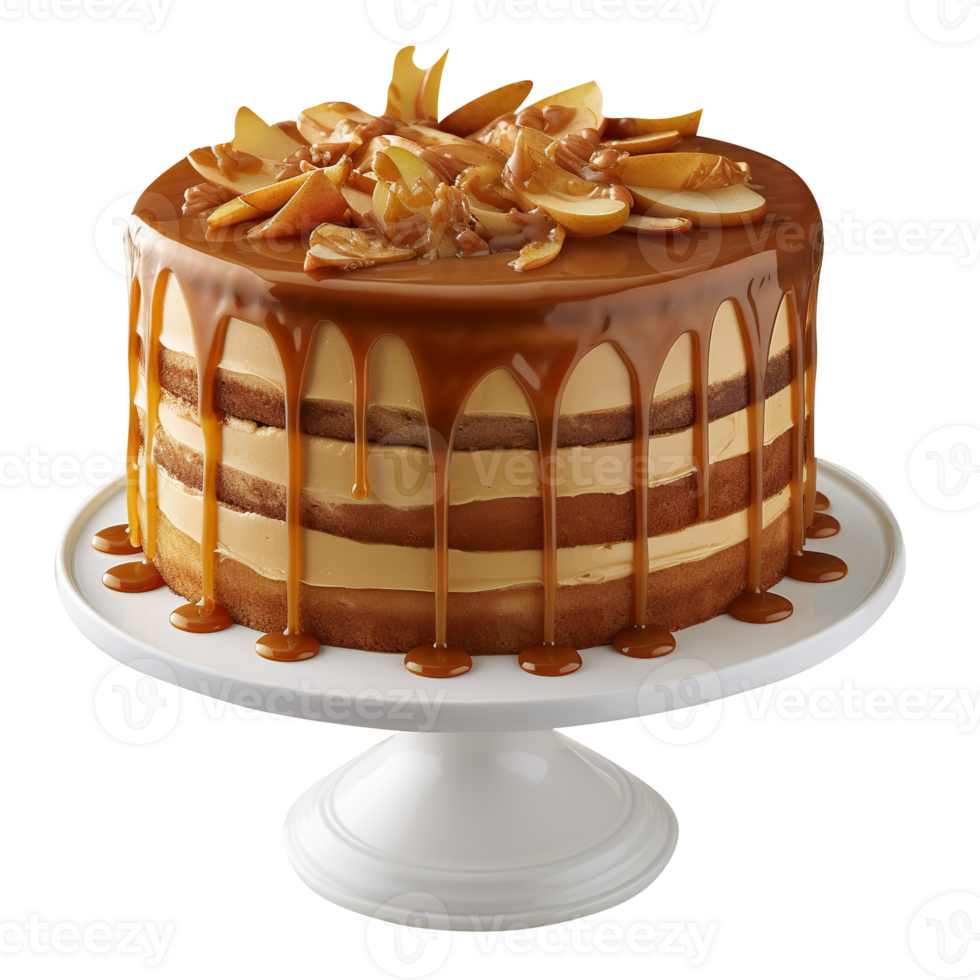Tasty caramel glazed cake isolated on transparent background png