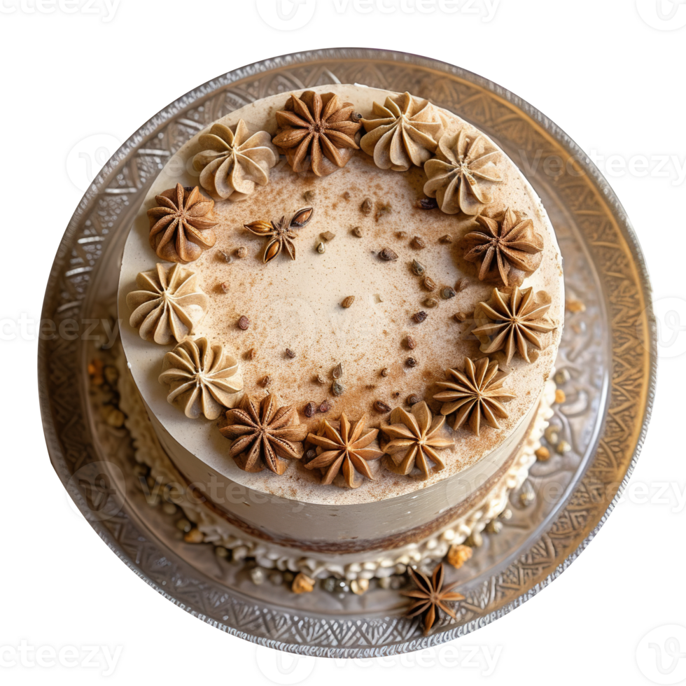 Delicious decorated chai spice cake isolated on transparent background png