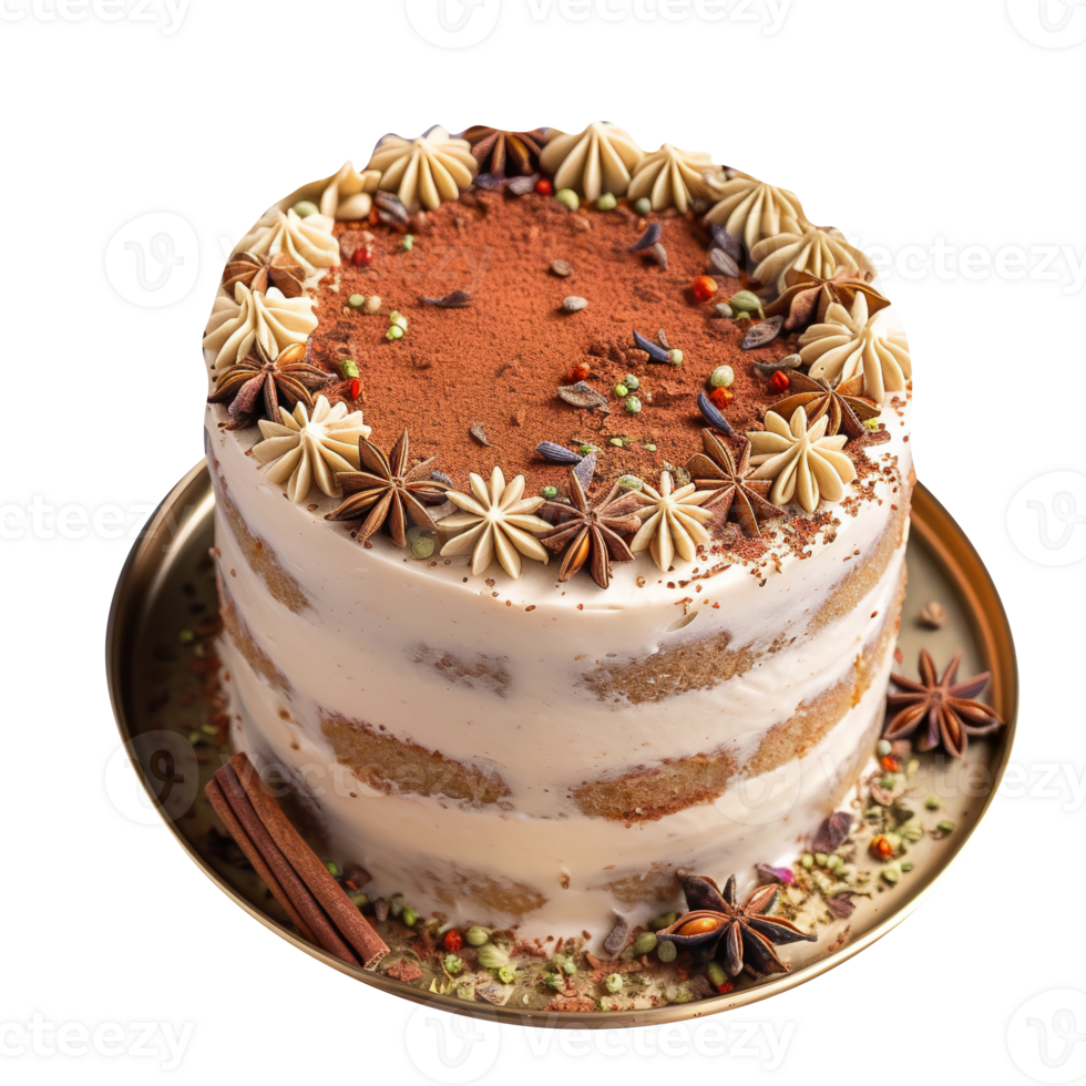 Delicious decorated chai spice cake isolated on transparent background png