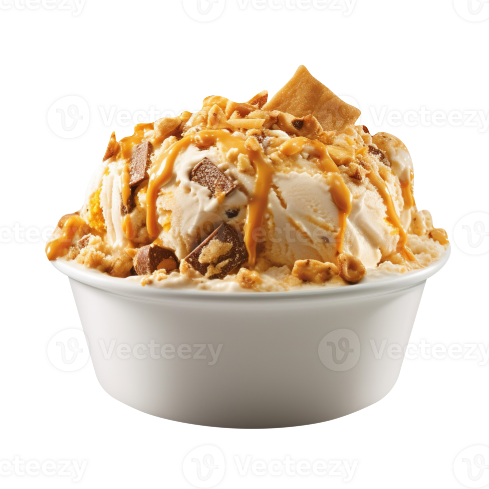 Tasty butterfingers ice cream bowl on transparent background png