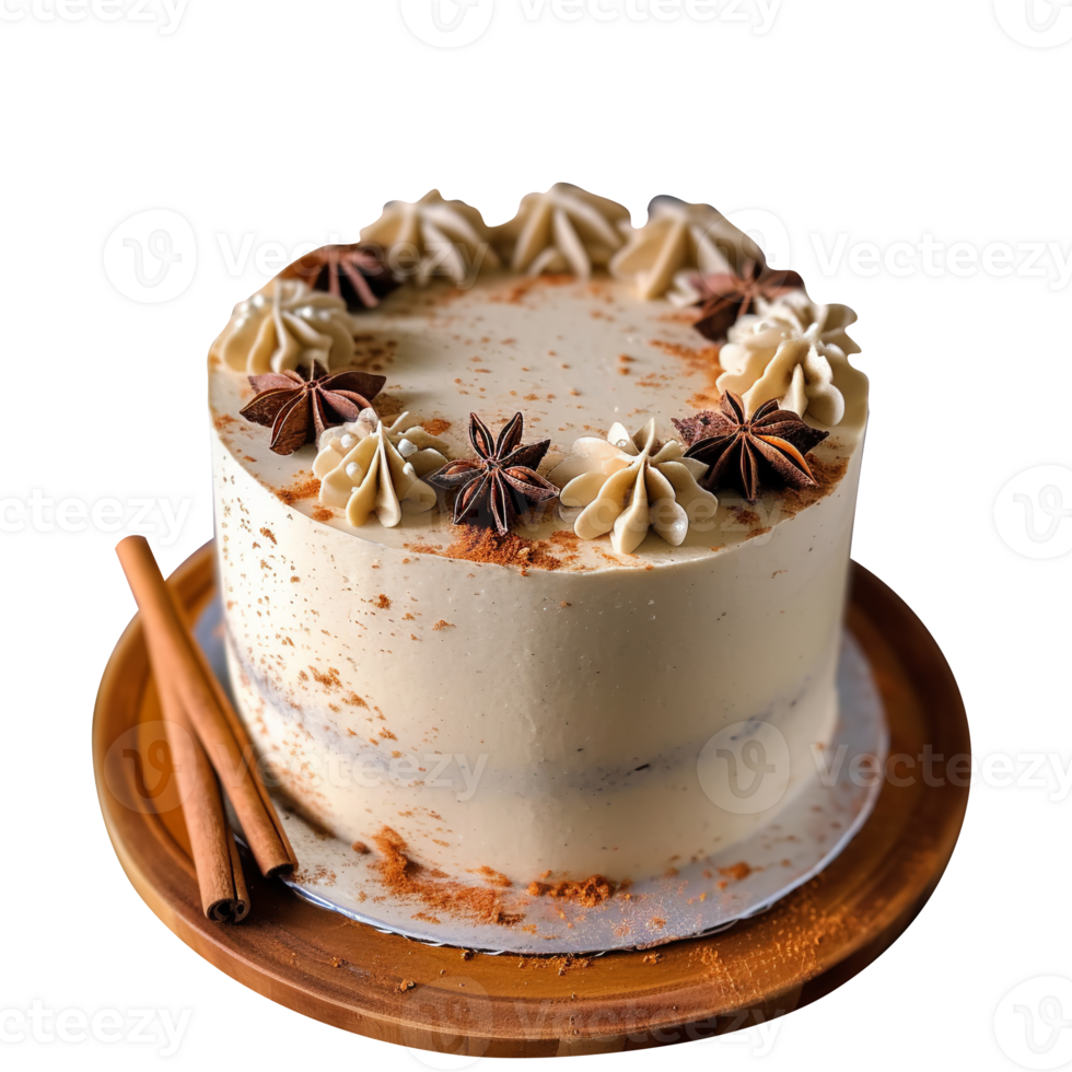 Delicious decorated chai spice cake isolated on transparent background png
