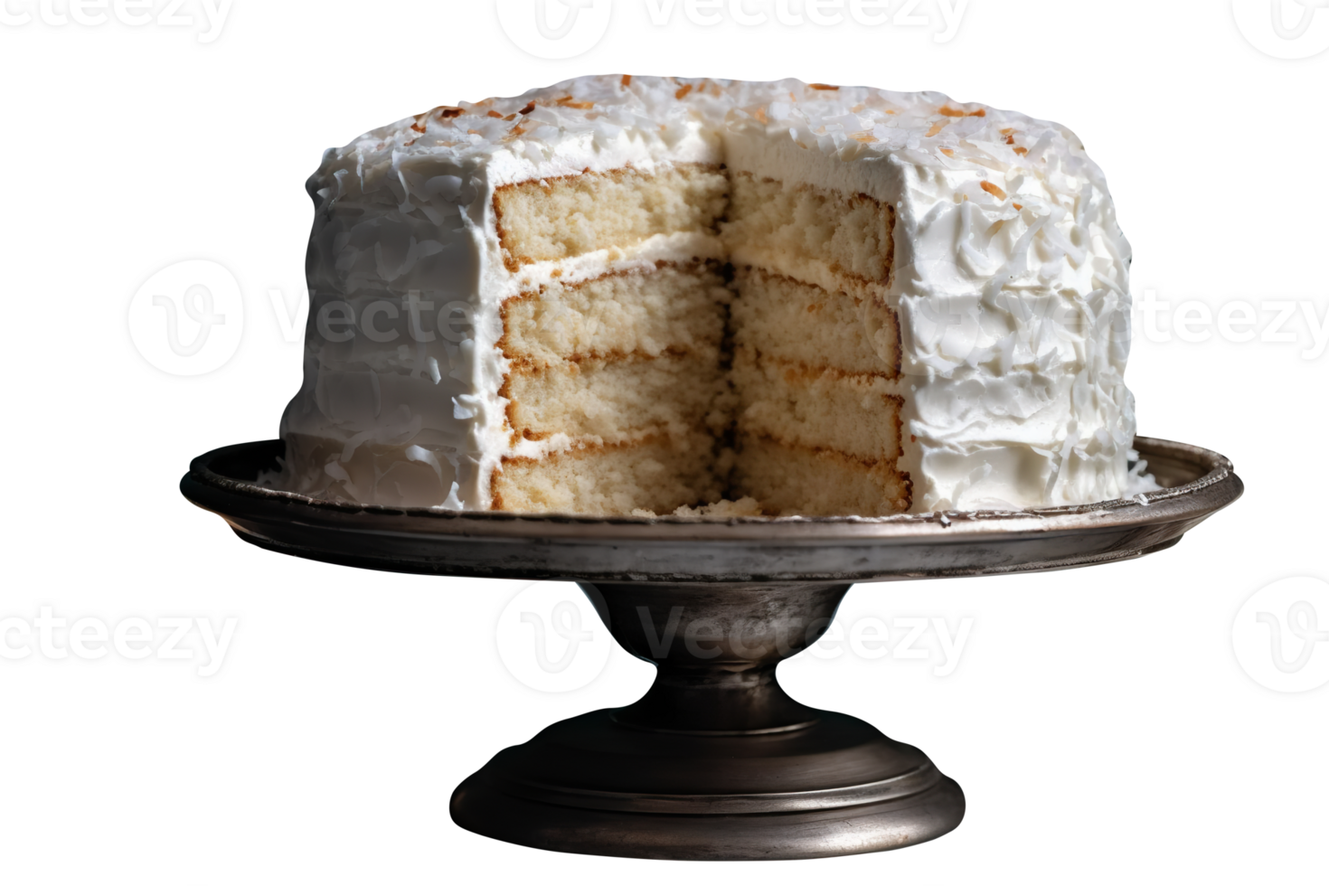 Delicious coconut cream cake on png background