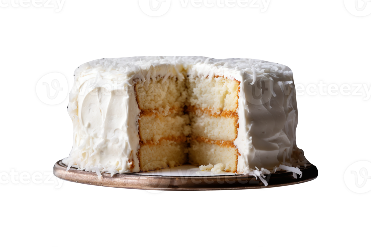 Tasty coconut cream cake isolated on transparent background png