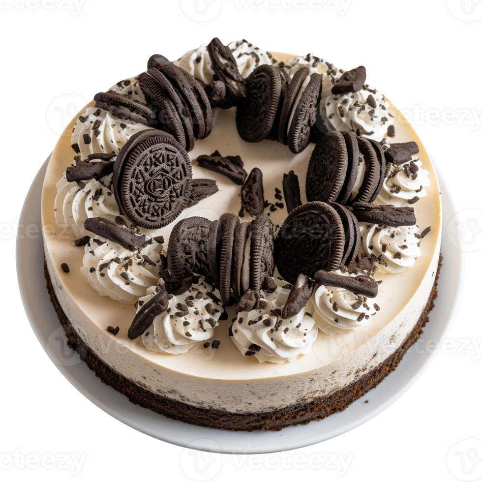 Tasty chocolate cookies and cream cheesecake isolated on transparent background png