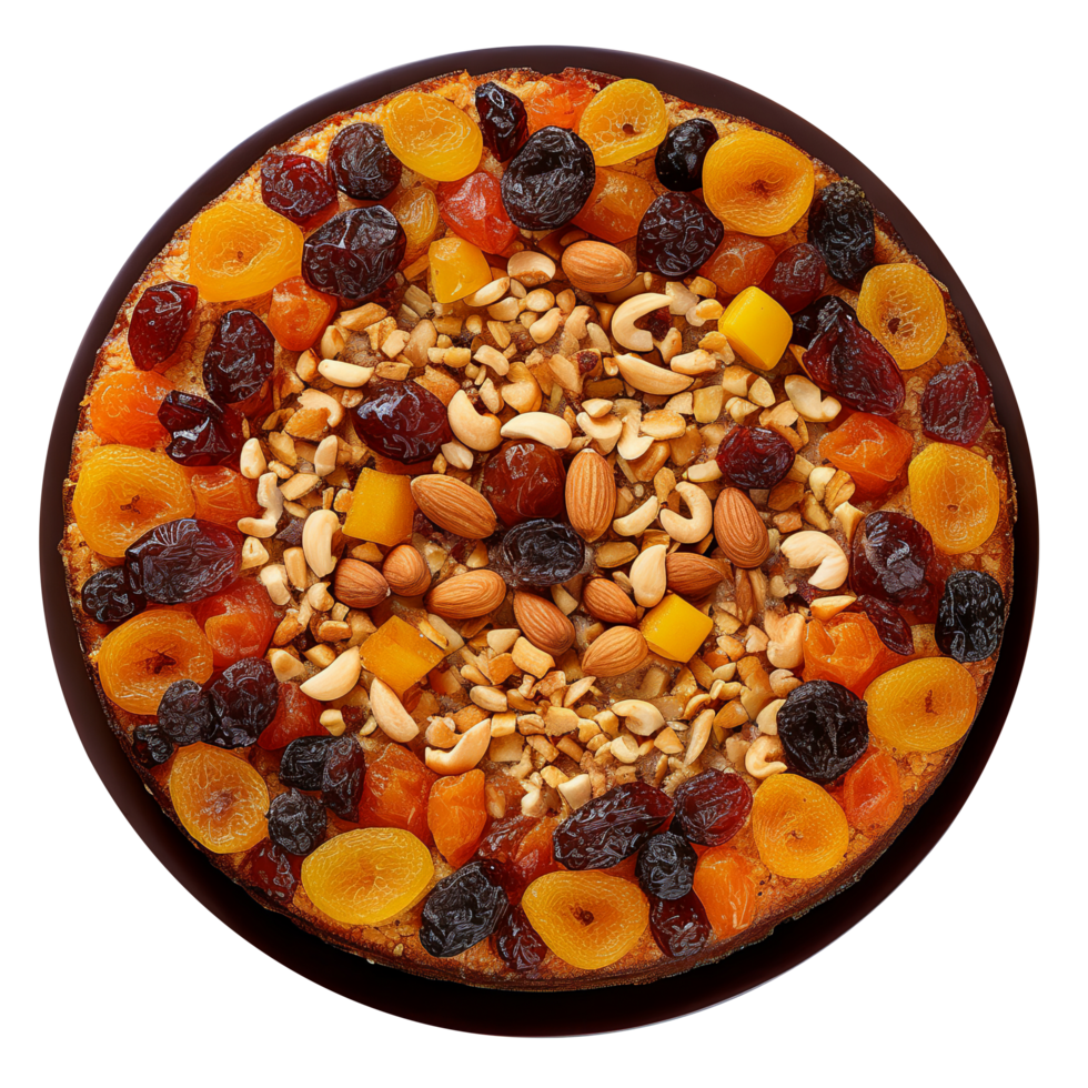 Delicious dry fruits decorated cake isolated on transparent background png