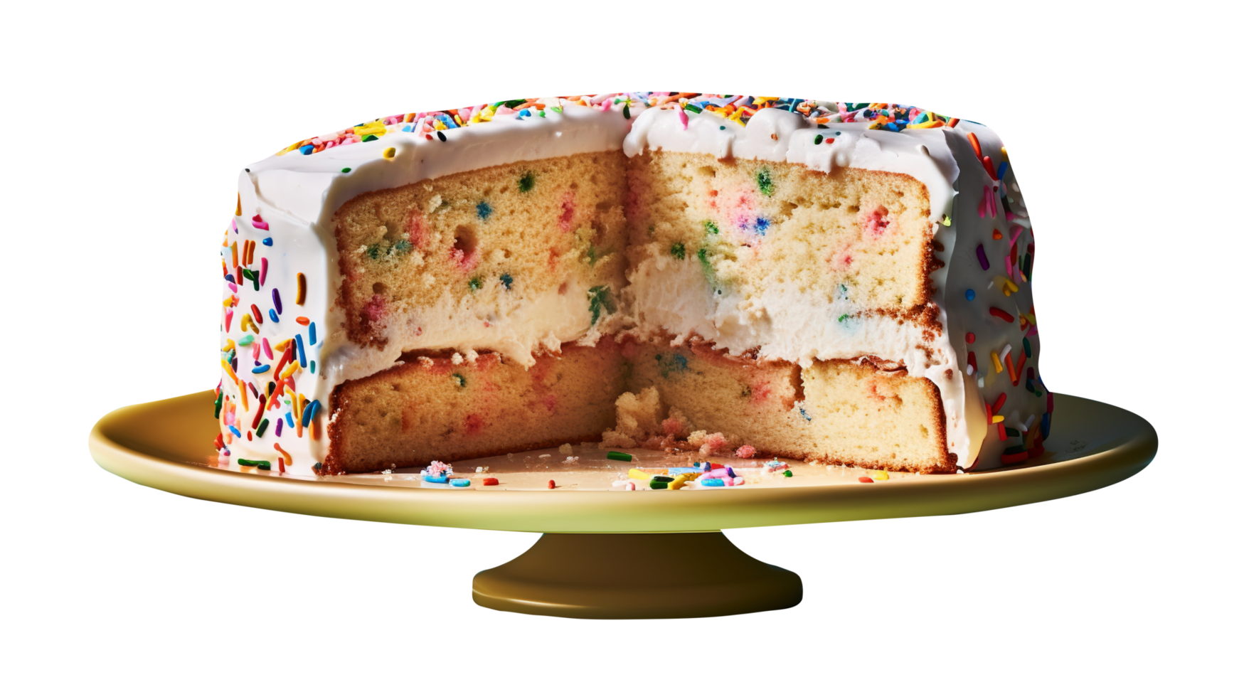 Delicious funfetti cake decorated with sprinkles on transparent background png