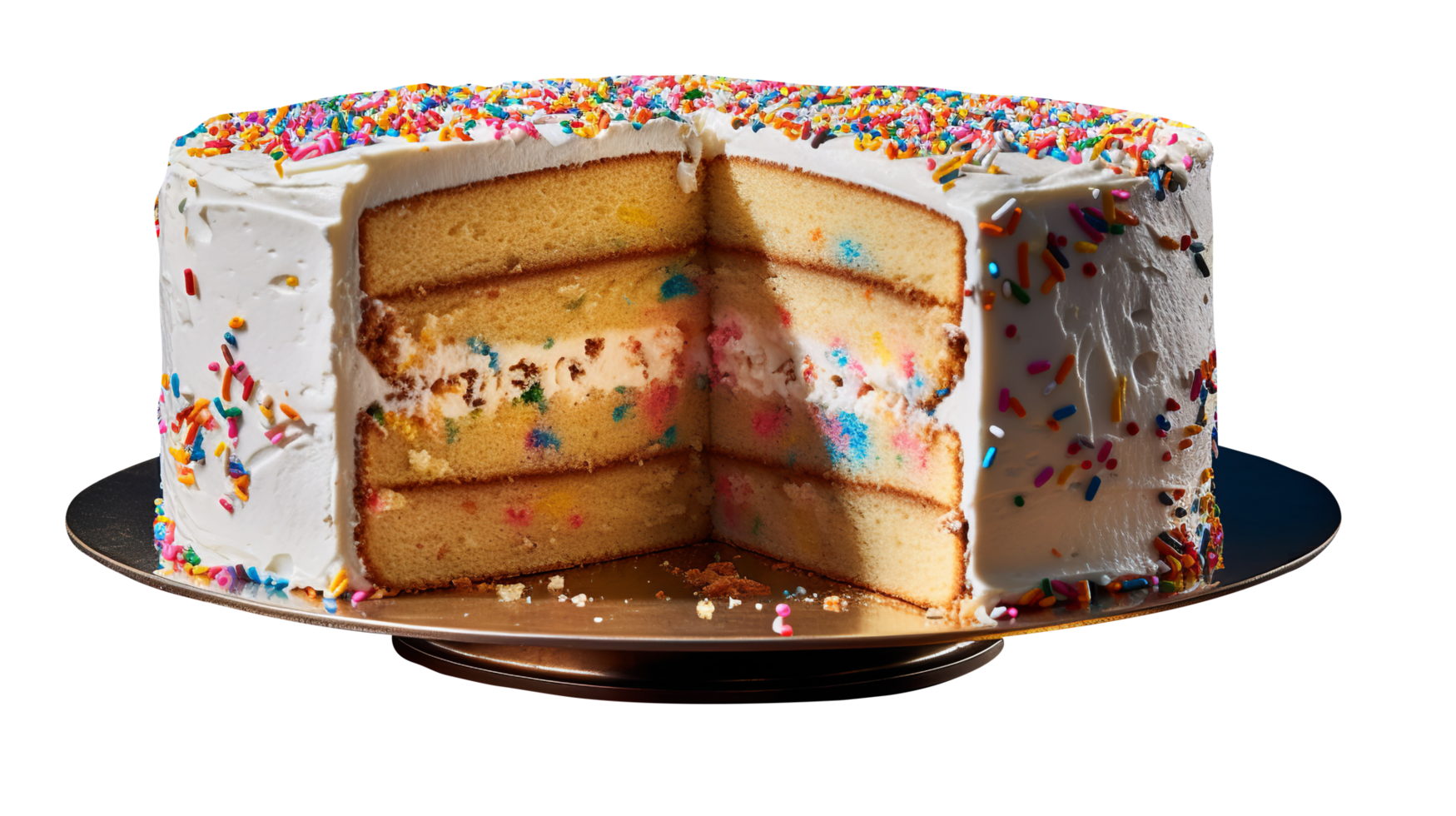 Delicious funfetti cake decorated with sprinkles on transparent background png
