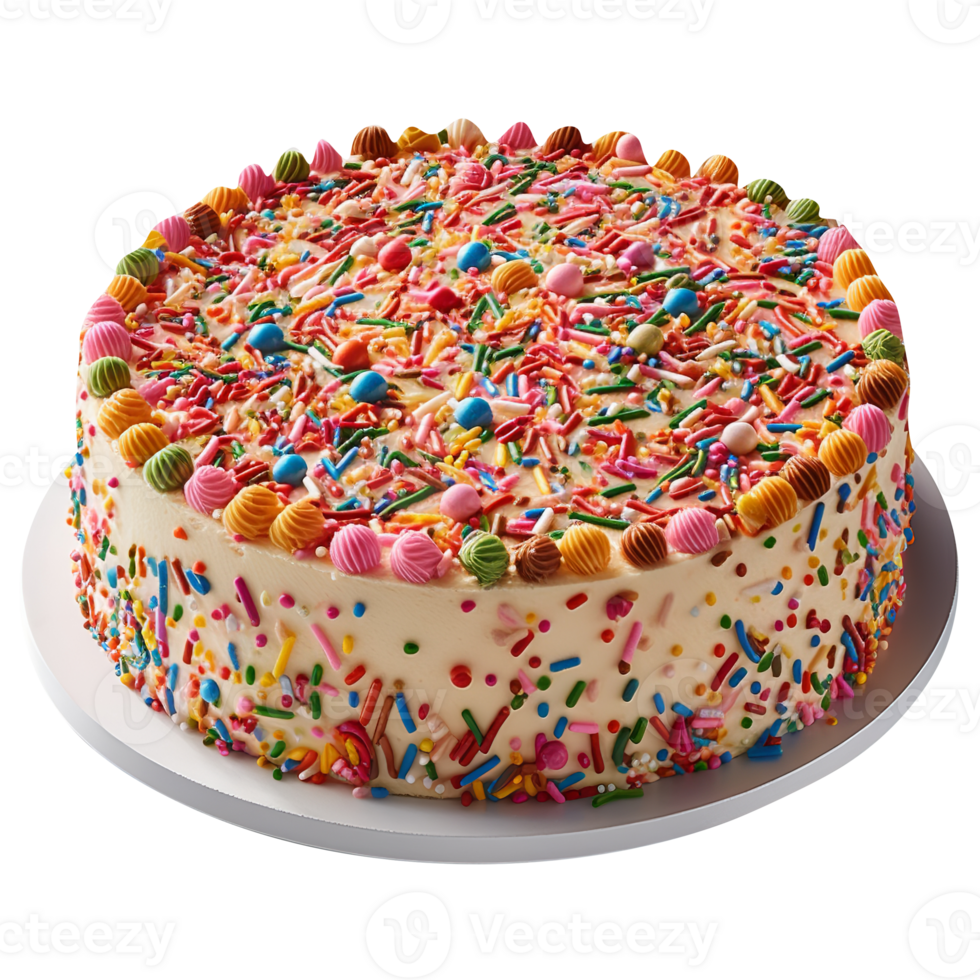 Delicious funfetti cake decorated with sprinkles on transparent background png