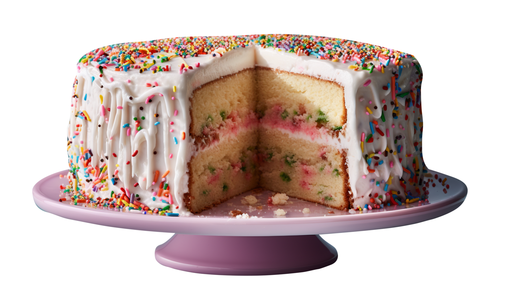 Delicious funfetti cake decorated with sprinkles on transparent background png