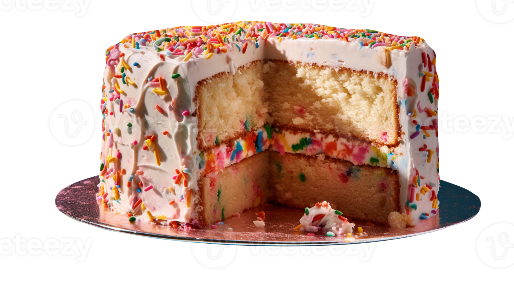 Delicious funfetti cake decorated with sprinkles on transparent background png