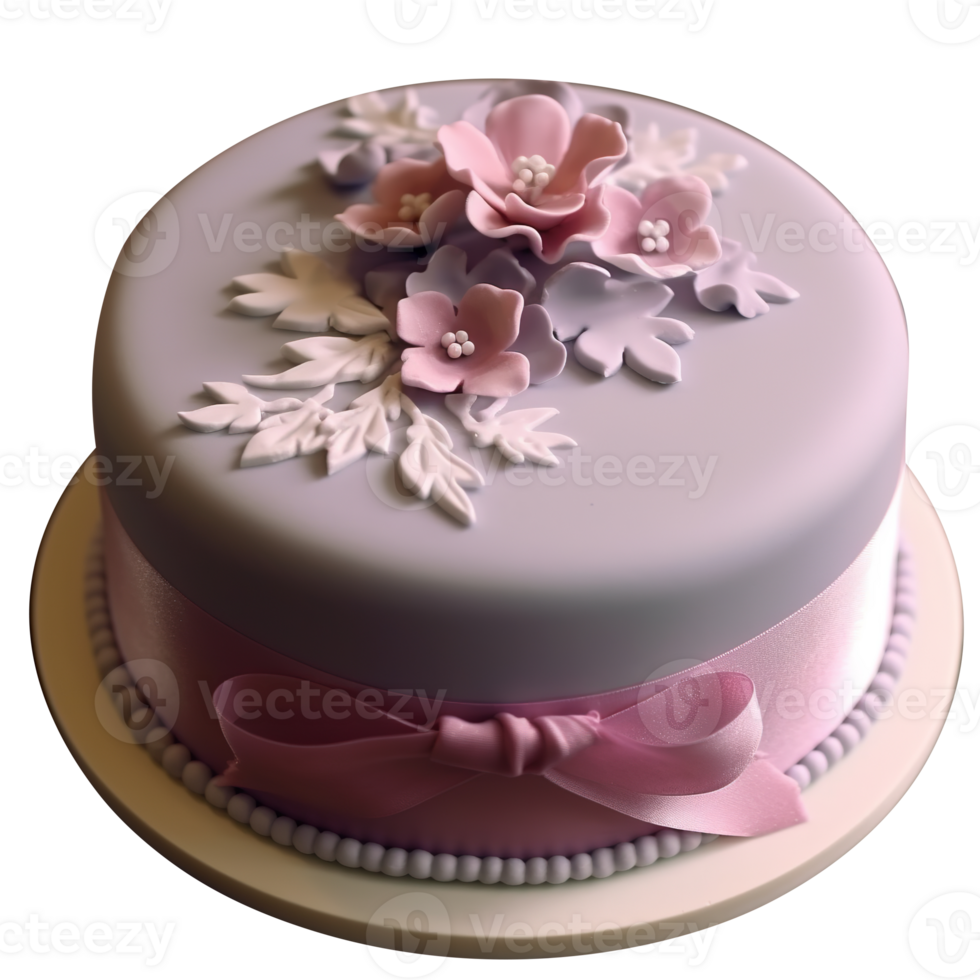 Delicious decorated fondant cake on png background